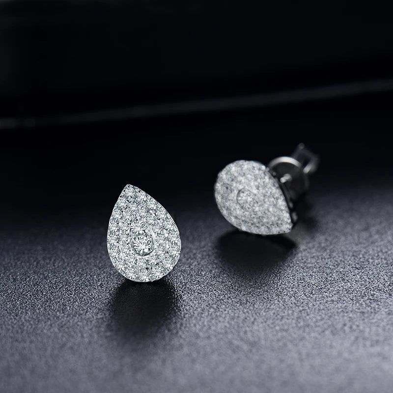 14K White Gold Pear Shape Natural Diamond Earrings for Women