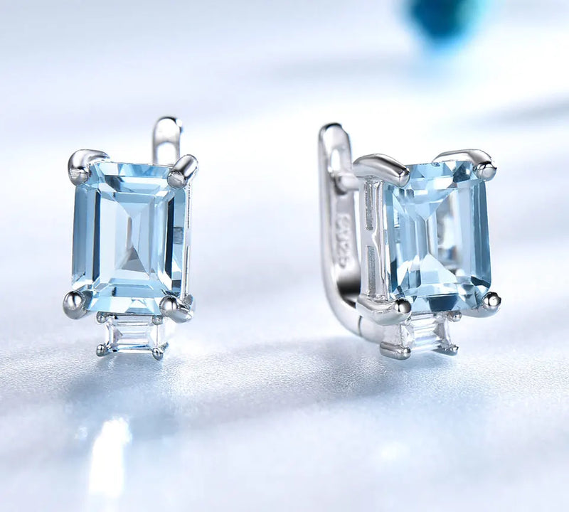 Sterling Silver Sky Blue Topaz Ring and Earrings Set for Women