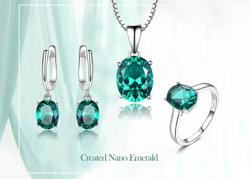 Sterling Silver Emerald Ring and Pendant Set for Women