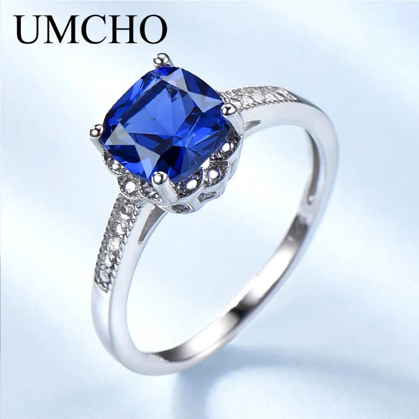 Sterling Silver Nano Sapphire Cushion Ring Women's