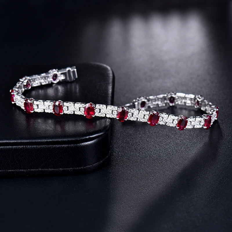 White Gold with Natural Ruby and Diamond Bracelet for Women