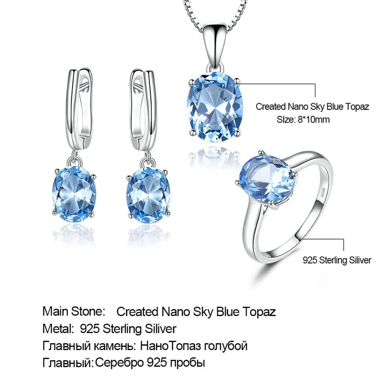 925 Sterling Silver Sky Blue Topaz Wedding Jewelry Set for Women