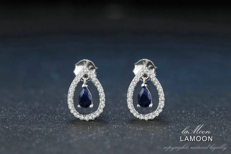 925 Sterling Silver Blue Sapphire Teardrop Jewelry Set for Women