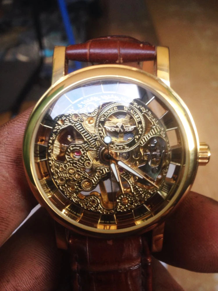 Transparent Leather Strap Skeleton Watch for Men