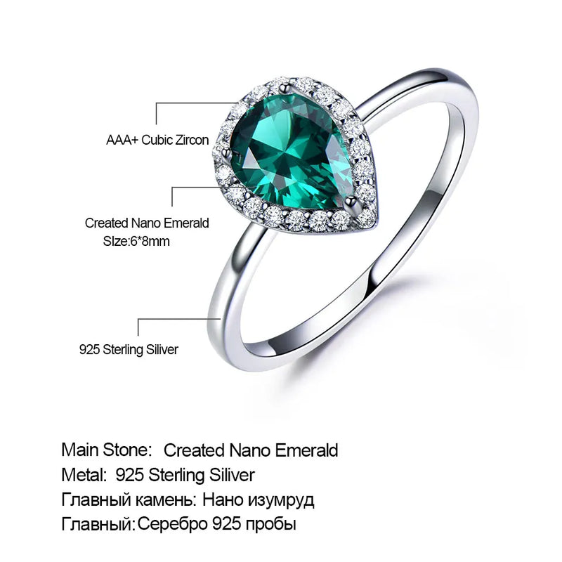 Sterling Silver Green Emerald Gemstone Halo Engagement Ring for Women