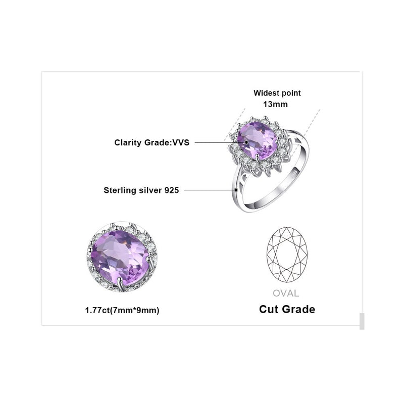 925 Sterling Silver Amethyst Halo Ring for Woman