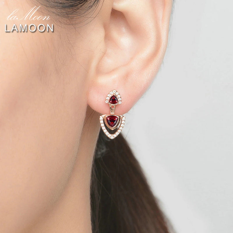 925 Sterling Silver Red Garnet Drop Earrings