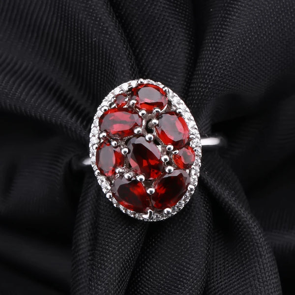 Sterling Silver 925 Red Garnet Cocktail Ring for Women