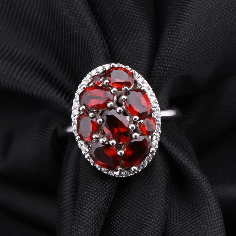 Sterling Silver 925 Red Garnet Cocktail Ring for Women