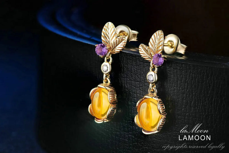 Sterling Silver Citrine Flower Jewelry Set for Women