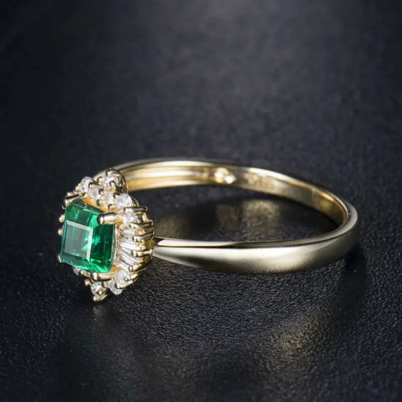 14kt Yellow Gold Emerald and Diamond Engagement Ring for Her