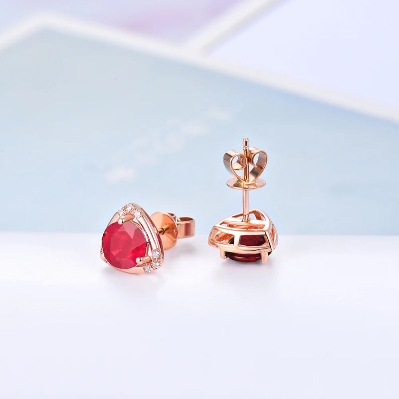 18Kt Rose Gold Ruby Earrings with Diamonds for Women