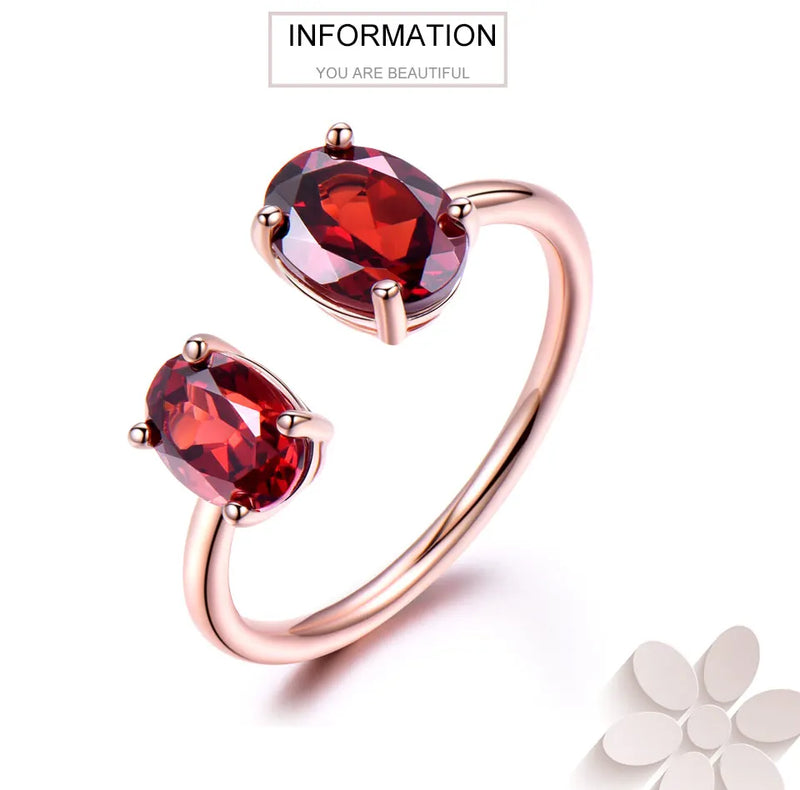 Sterling Silver Rose Gold Plated Oval Double Garnet Ring for Women