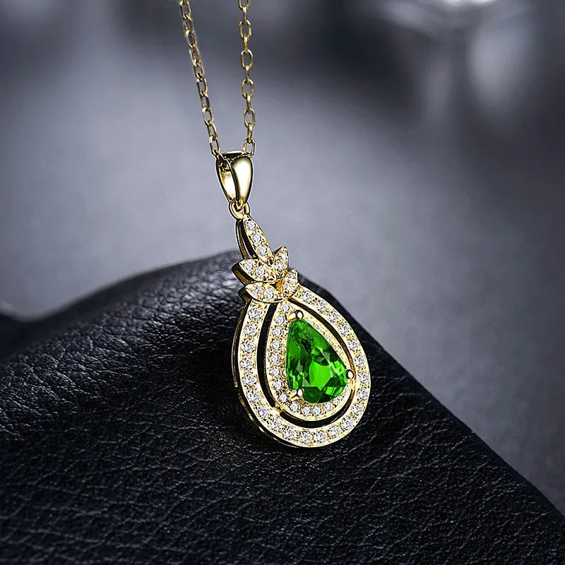 14K Yellow Gold Tsavorite Pendant with Diamonds Necklace for Women