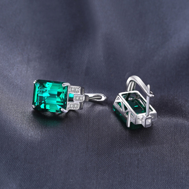 925 Sterling Silver Simulated Green Emerald Clip Earrings for Women