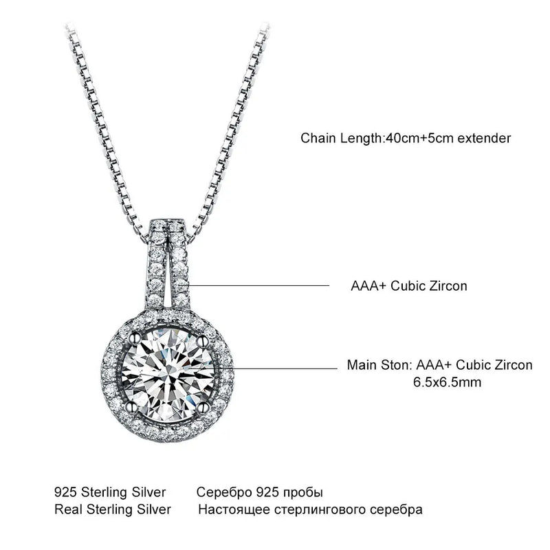 925 Sterling Silver Cubic Zircon Pendant Necklace for Female