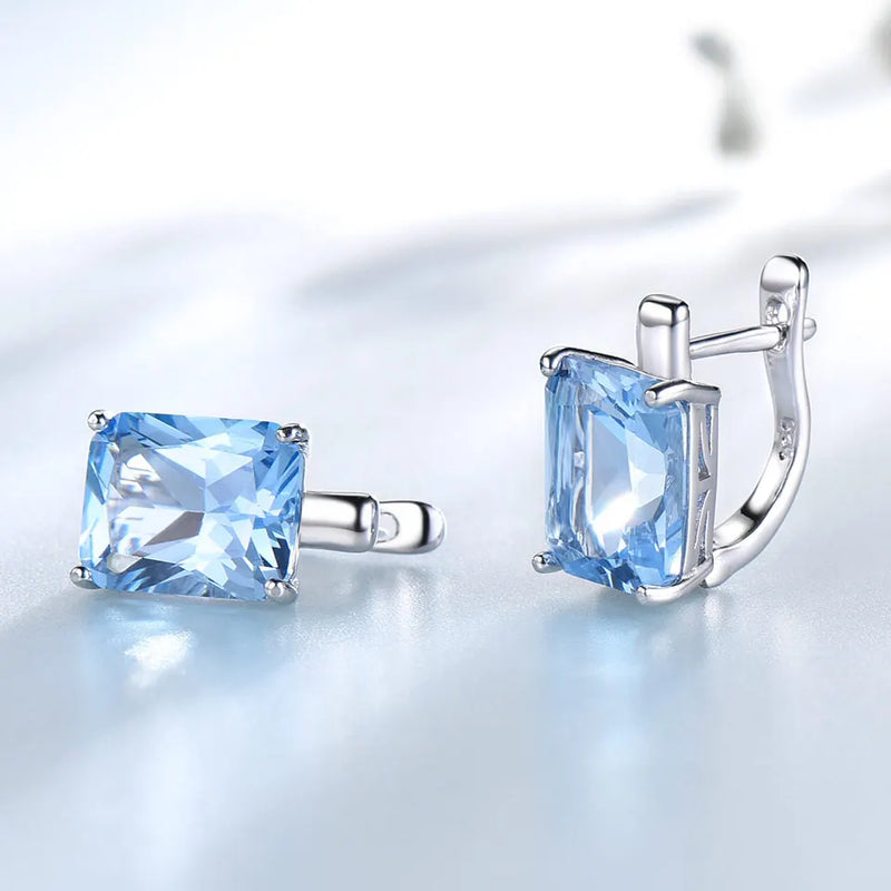 925 Sterling Silver Sky Blue Topaz Clip-On Earrings for Women