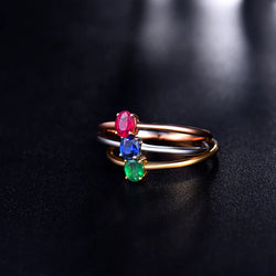 18K White Gold Oval Green Emerald Blue Sapphire Red Ruby Engagement Ring for Women