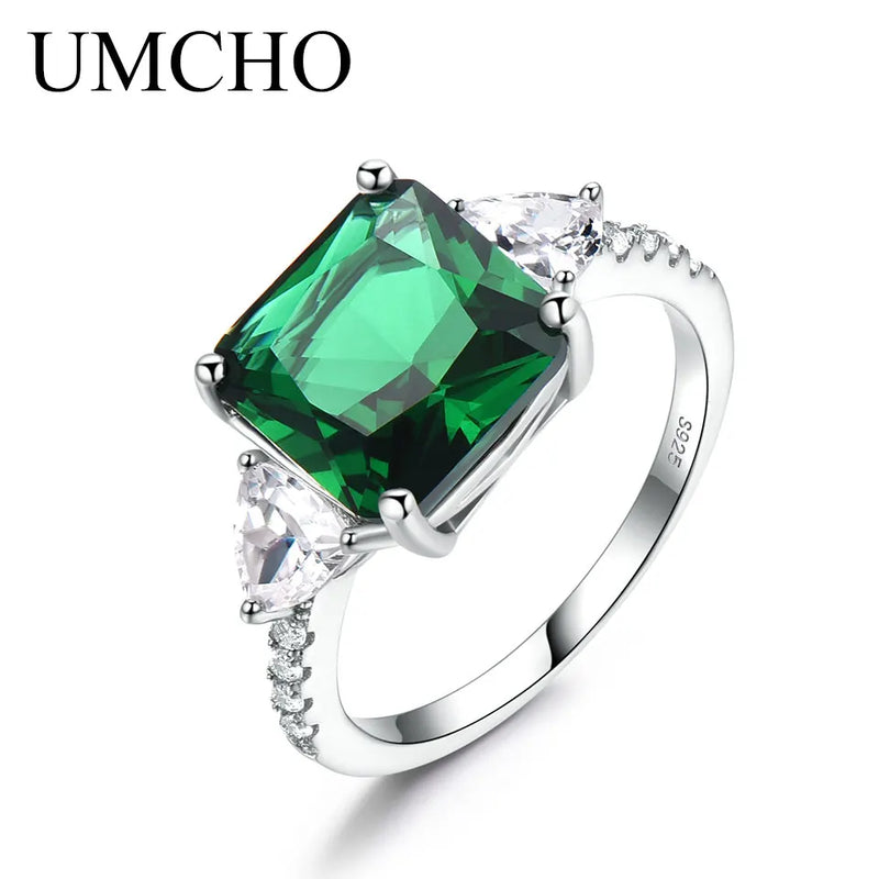 925 Sterling Silver Emerald Gemstone Ring for Women