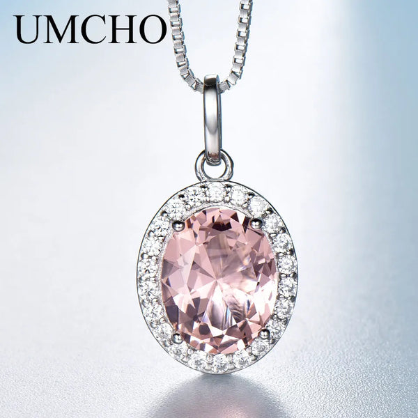 925 Sterling Silver Pink Sapphire Morganite Pendant for Women