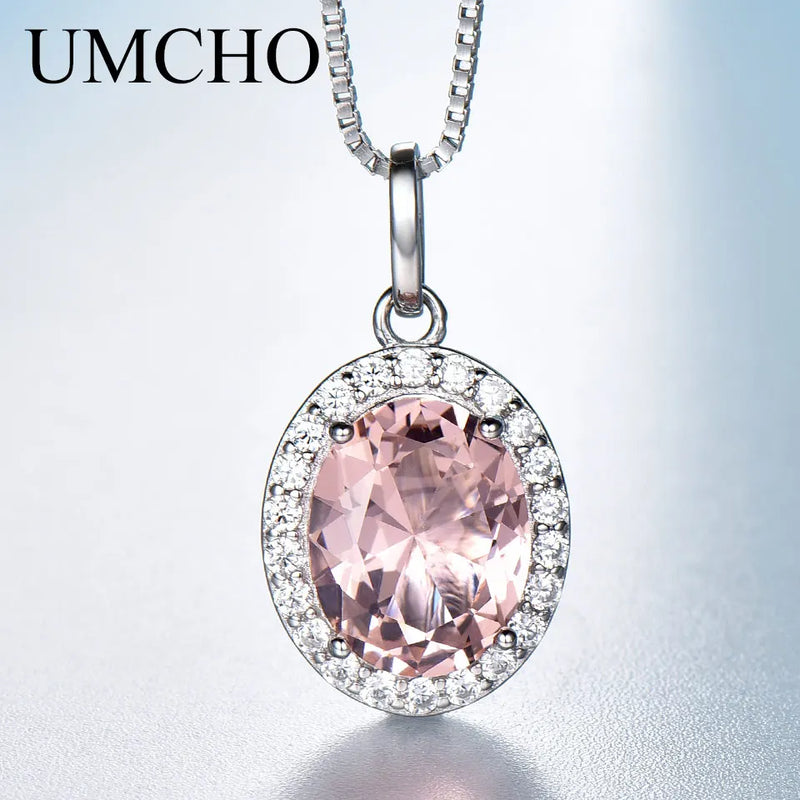 925 Sterling Silver Pink Sapphire Morganite Pendant for Women