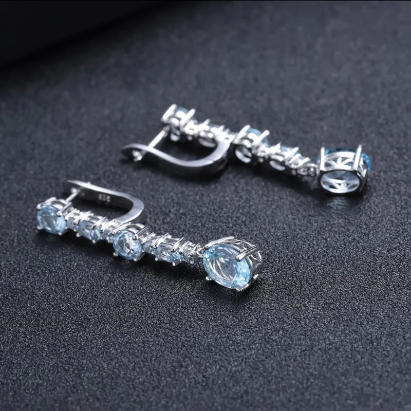 925 Sterling Silver Sky Blue Topaz Drop Earrings for Women