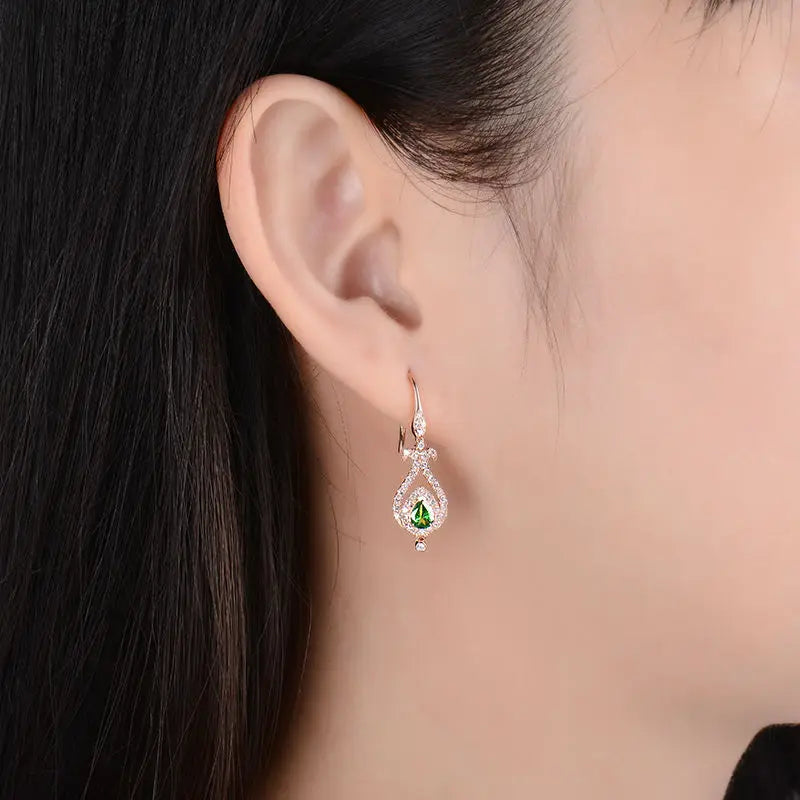 18K Rose Gold Tsavorite Gemstone Pear Earrings for Women