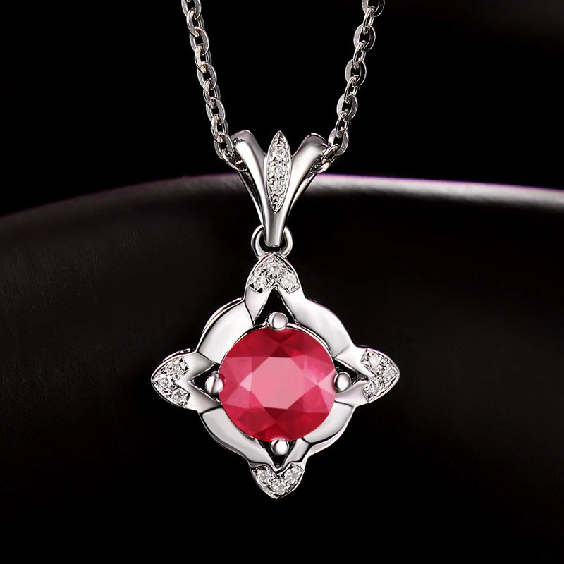 14K White Gold Ruby Flower Pendant for Girlfriend