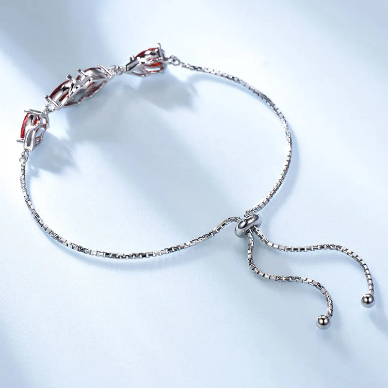 Sterling Silver Garnet Bracelet with Pear Cut Zircon, 5x7mm, for Women