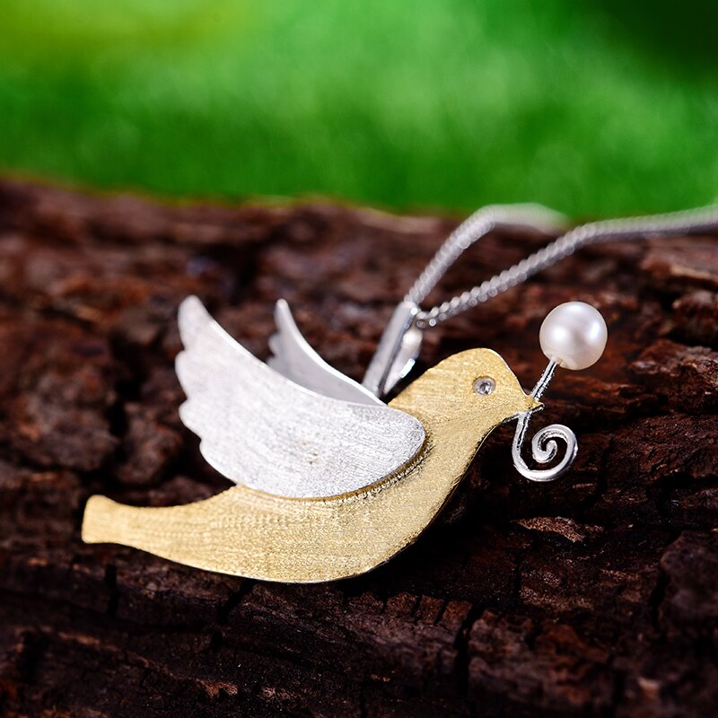 925 Sterling Silver Flying Pigeon with Fruits Pendant for Women