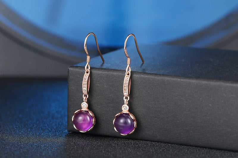 925 Sterling Silver Rose Gold Plated Amethyst Drop Earrings for Women