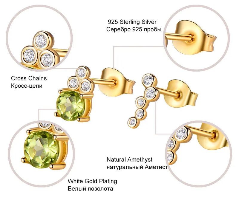 925 Sterling Silver Peridot Stud Earrings for Women