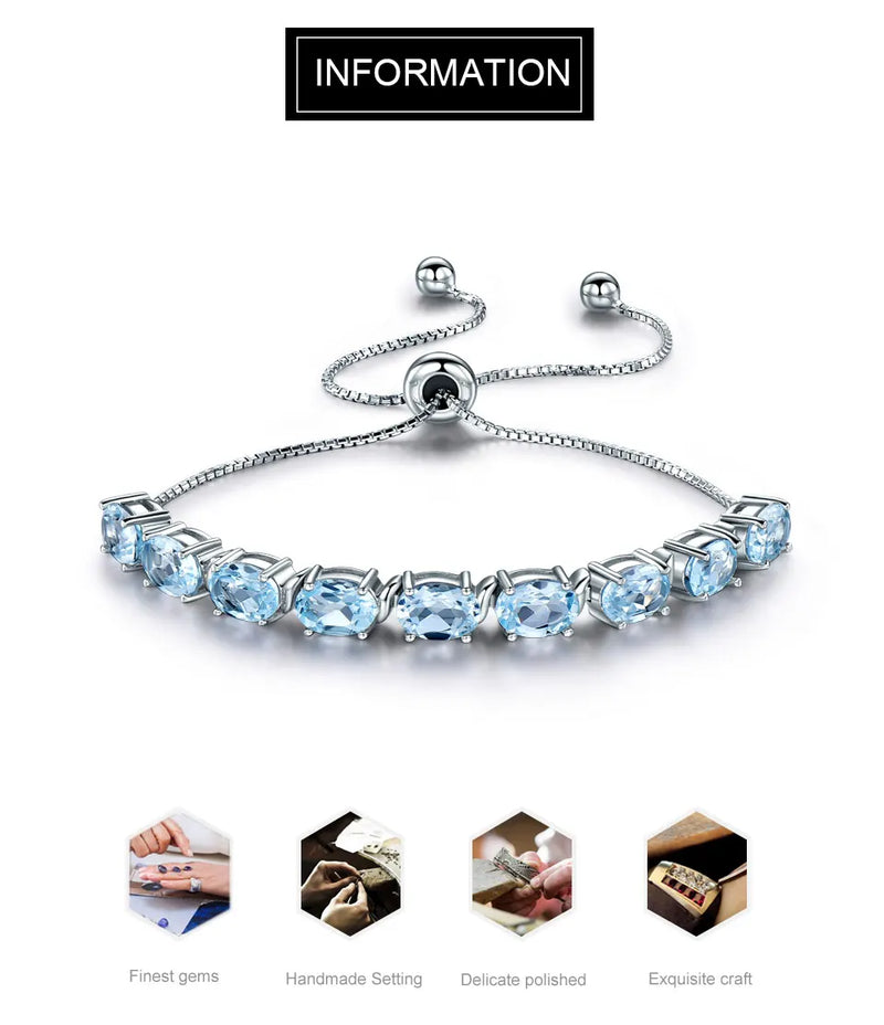 925 Sterling Silver Sky Blue Topaz Bracelet for Women