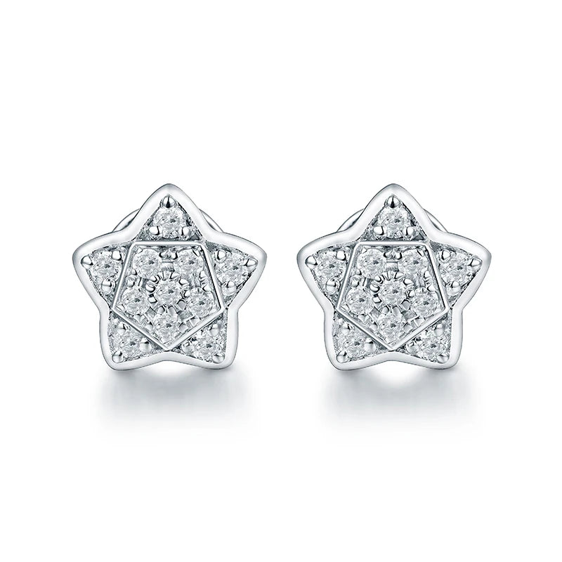 18K White Gold Star Moon Diamond Stud Earrings for Girl