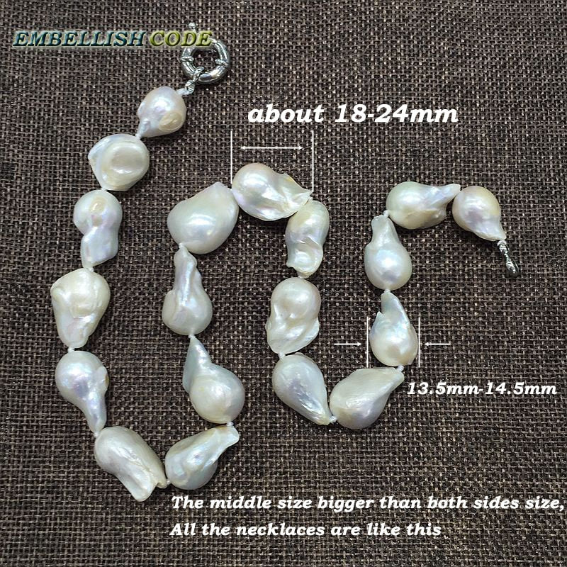 Selling Well White Color Large Size Tissue Nucleated Flame Ball Shape Baroque Pearl Necklace Freshwater Natural Pearls