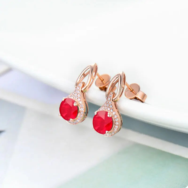 18K Rose Gold Ruby Earrings with Diamond Accents for Women