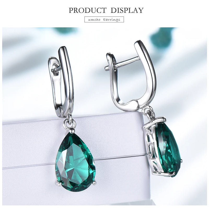 Sterling Silver Green Emerald Clip Earrings for Women