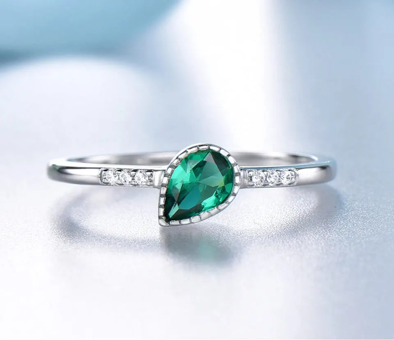 925 Sterling Silver Emerald Engagement Wedding Rings for Women