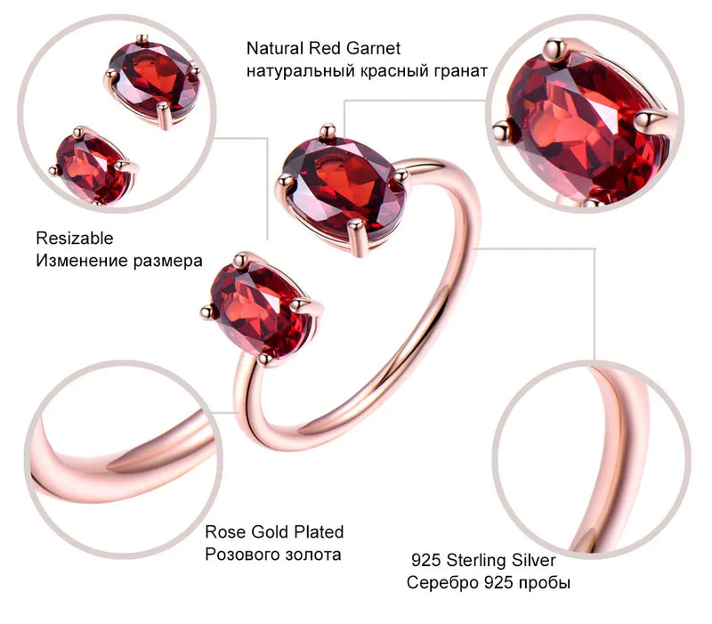 Sterling Silver Rose Gold Plated Oval Double Garnet Ring for Women