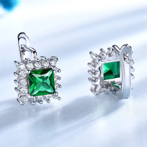 925 Sterling Silver Green Emerald Clip Earrings for Women