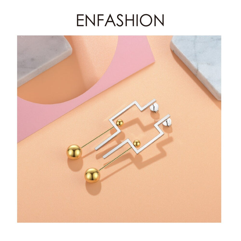 Enfashion Geometric Balance Drop Earrings For Women Contrast Color Stainless Steel Long Hanging Earings Jewelry Oorbellen EB1025