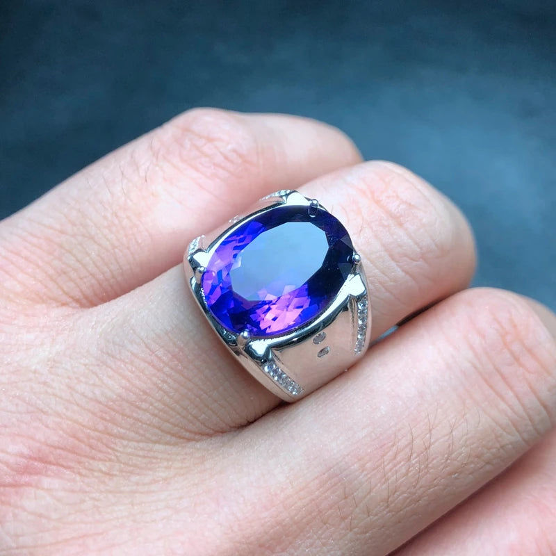 925 Sterling Silver Ring with Natural Mysterious Purple Amethyst for Men