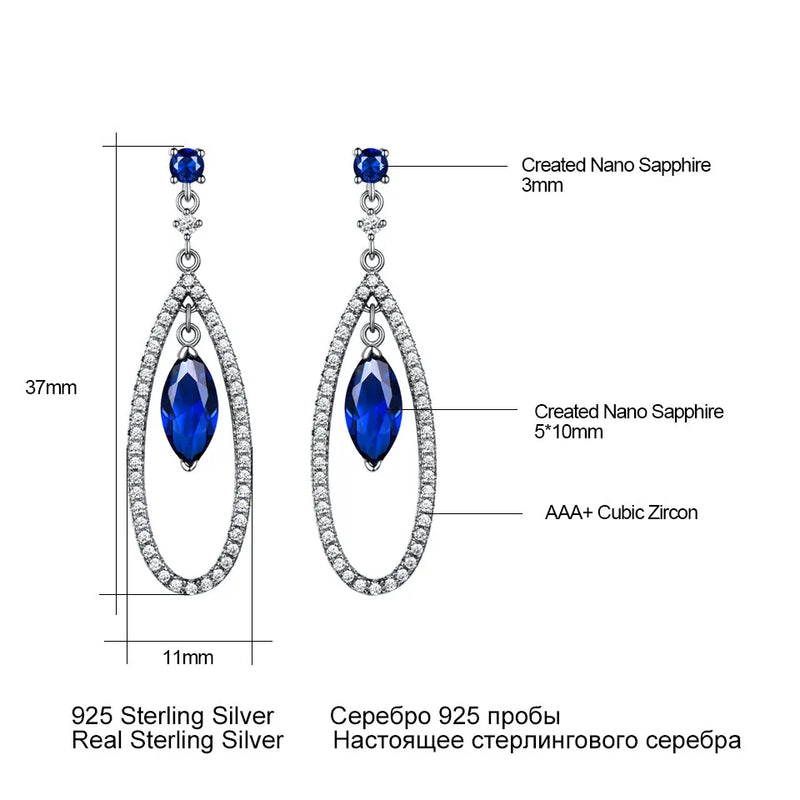 Sterling Silver Blue Sapphire Pendant and Drop Earrings Set for Women