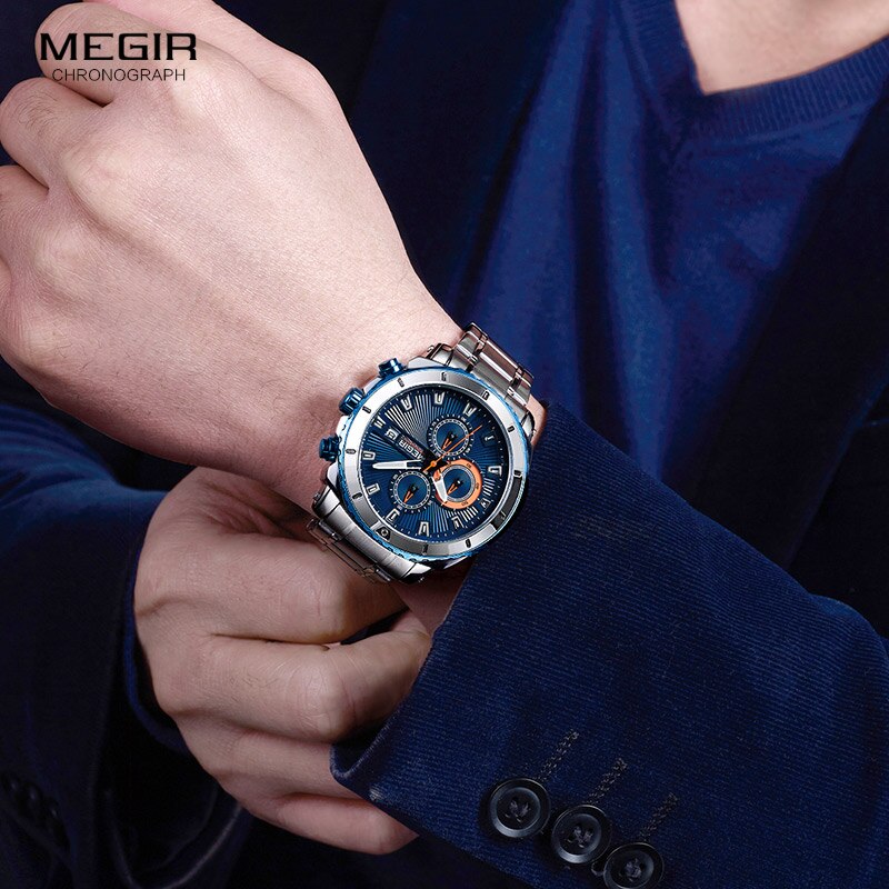 Stainless Steel Blue Chronograph Watch for Men