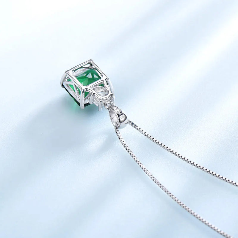 925 Sterling Silver Nano Emerald Cushion Necklace