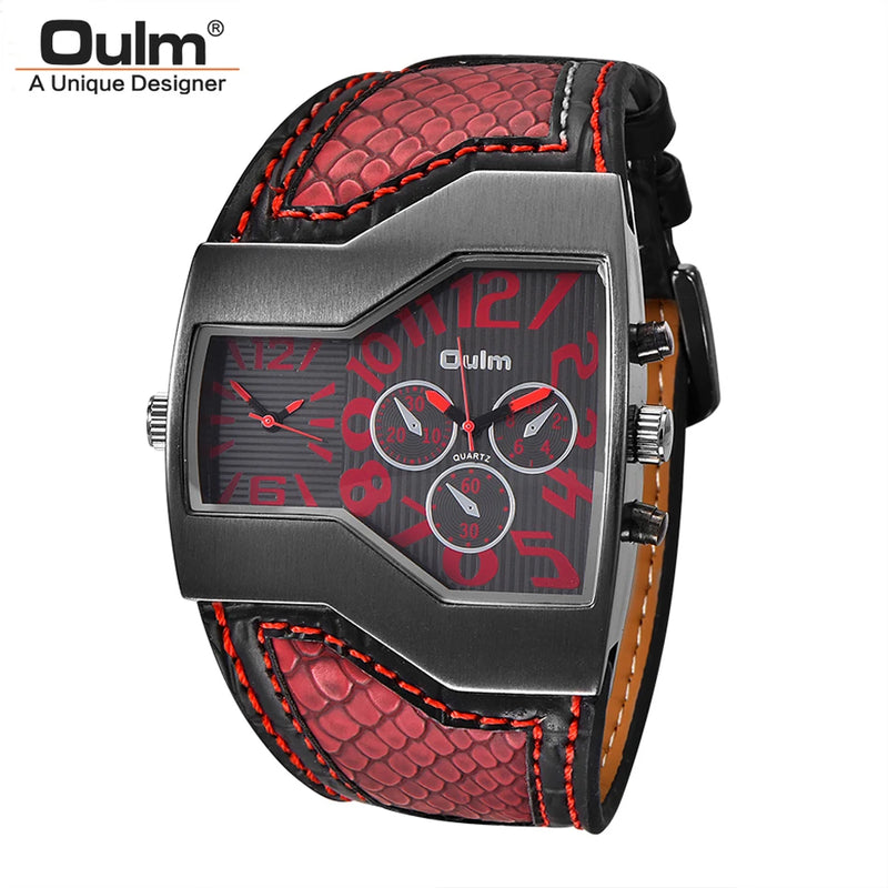 Luxury Military Quartz Watch with Unique Multi-Time Zone & Leather Strap for Men