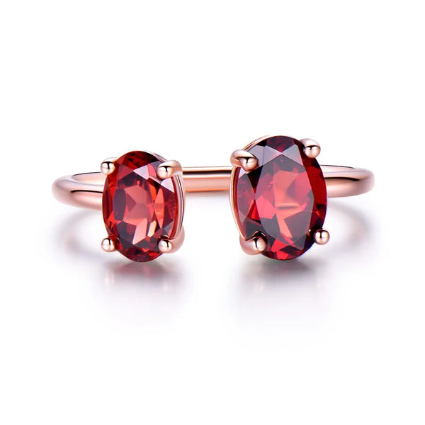 Sterling Silver Rose Gold Plated Oval Double Garnet Ring for Women