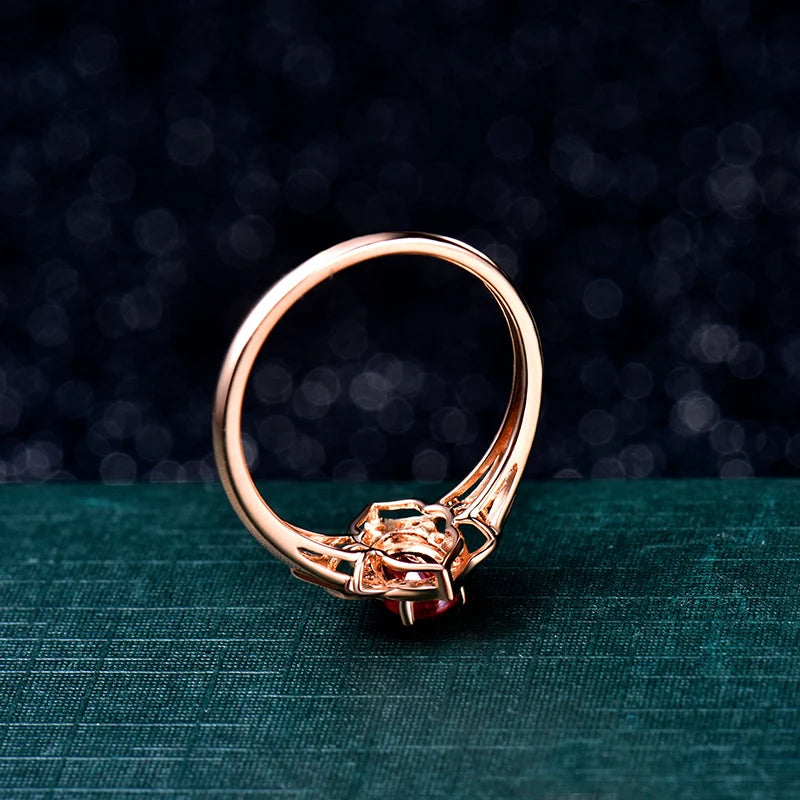 14K Rose Gold Ruby and Diamond Oval Ring for Women