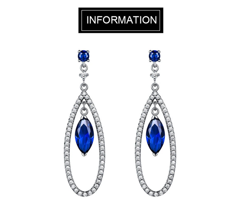 Sterling Silver Blue Sapphire Pendant and Drop Earrings Set for Women