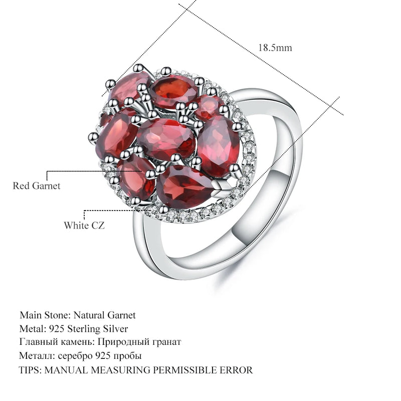 Sterling Silver 925 Red Garnet Cocktail Ring for Women